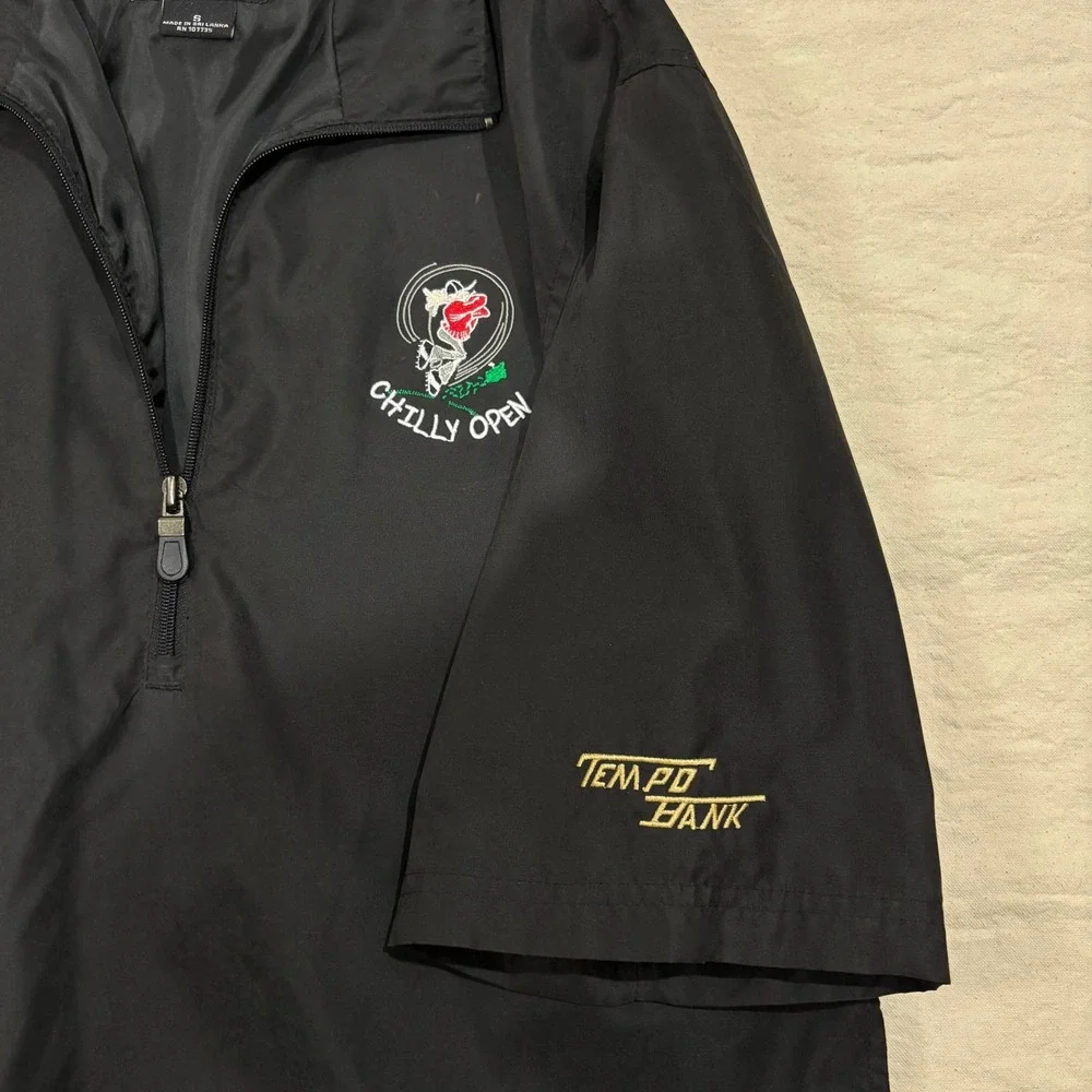 Black Short Sleeve Golf Wind Shirt Chilly Open Embroidered Size S